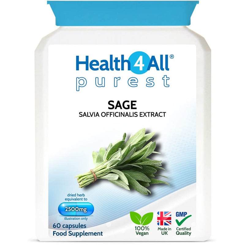 [Australia] - Sage Strong 2500mg 60 Capsules (V). Sage Leaf Extract for Hot Flushes, Night Sweats and Menopause Symptoms. Vegan. Made by Health4All 60 Count (Pack of 1) 