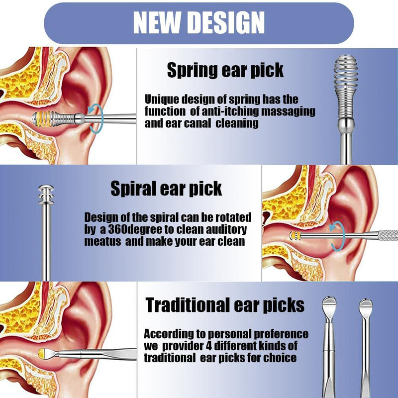 [Australia] - AONUOWE 6 Pcs Ear Pick Earwax Removal Kit, Ear Cleansing Tool Set, Ear 11.7x2.8x2cm Blue 