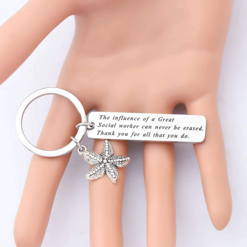 [Australia] - KUIYAI Social Worker Keychain Social Work Appreciation Gift Thank You for All That You Do Keychain Starfish Charm Keyring SW-Never Erased KS 