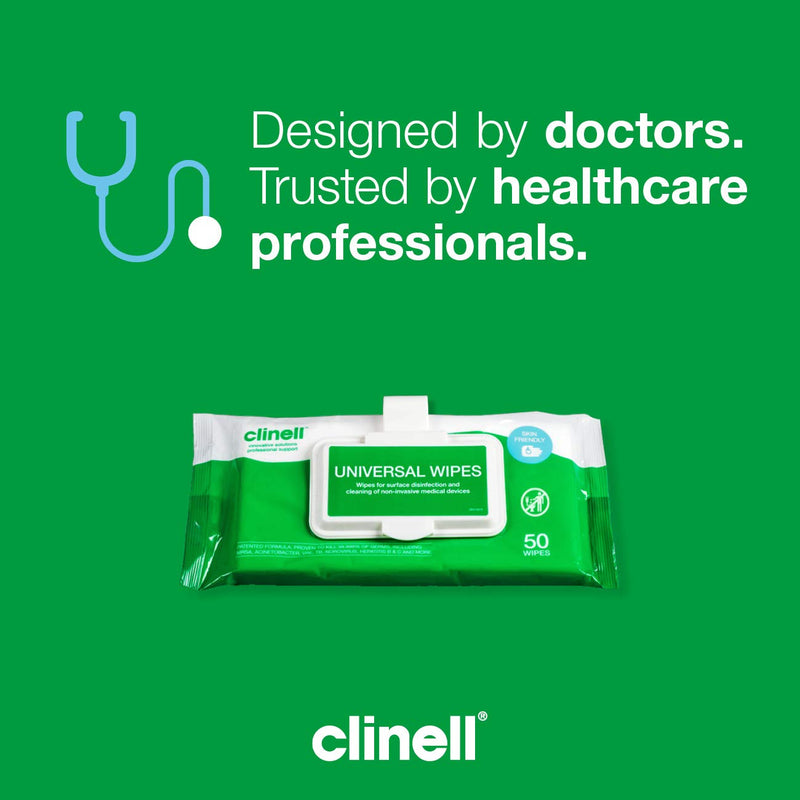 [Australia] - Clinell Universal Cleaning and Surface Disinfection Wipes Multi Purpose Wipes - Kills 99.99% of Germs, Effective from 30 Seconds - 1 x Clip Pack of 50 Wipes 