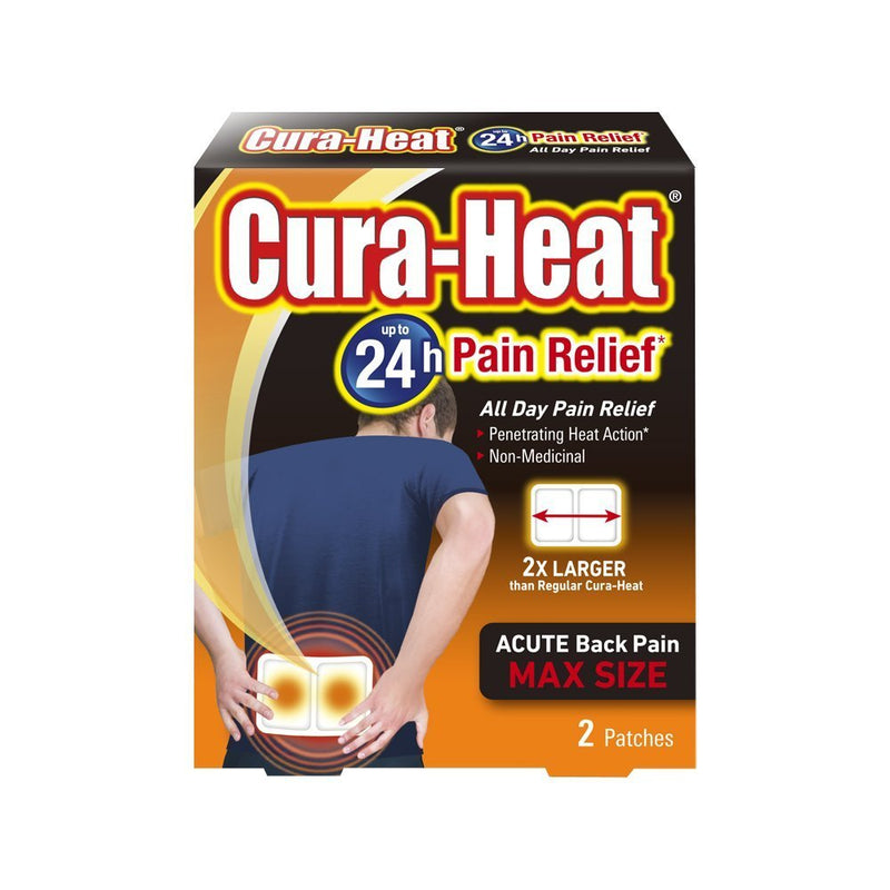 [Australia] - Cura-Heat Back Pain MAX Size 2 Patches & Back Pain MAX Size Direct-to-Skin, Pack of 2 2 Count (Pack of 1) + Cura-Heat 