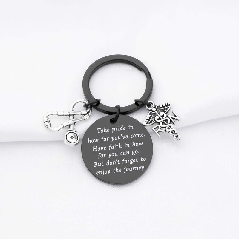 [Australia] - FUSTMW RN Nurse Keychain Gift RN Graduate Gifts Registered Nurse Gifts Medical Jewelry RN Charm Take Pride in How Far You Have Come Nurse Inspirational Gifts … Black 