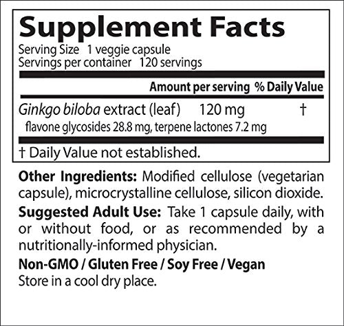 [Australia] - Doctor's Best Extra Strength Ginkgo, Non-GMO, Gluten Free, Vegan, Soy Free, Promotes Mental Function and Memory, 120 mg, 120 Count (Pack of 1) 
