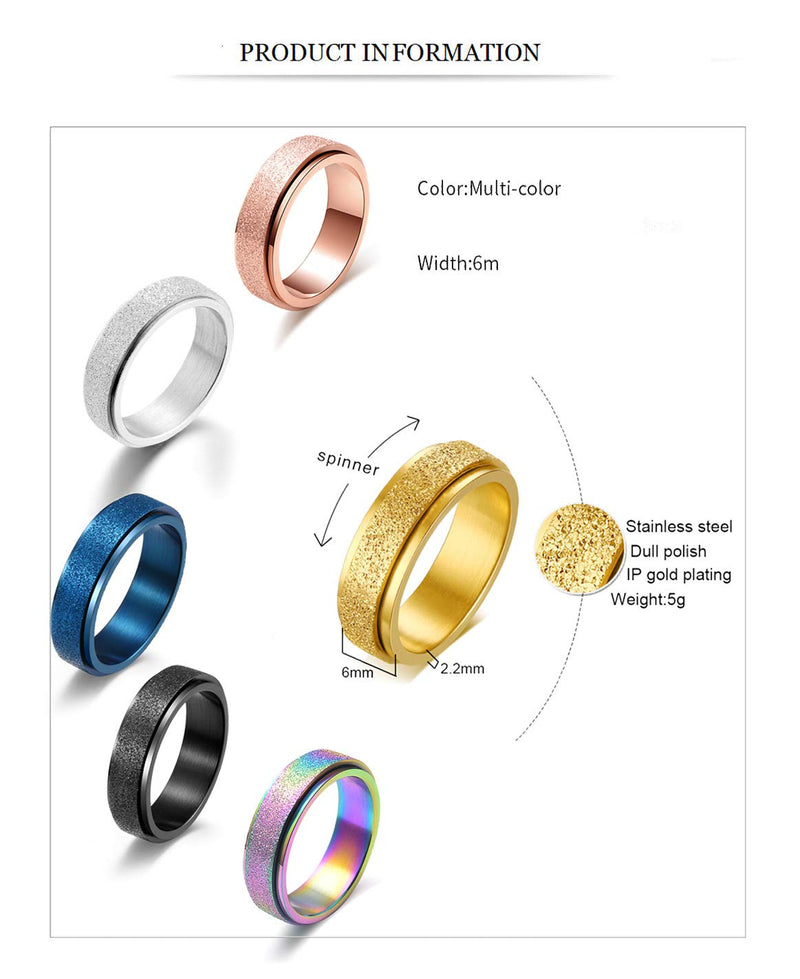 [Australia] - WAINIS 6 Pcs Stainless Steel Spinner Ring for Women Mens Fidget Band Rings Stress Relieving Wedding Promise Rings Set Size 6-10 6.75 