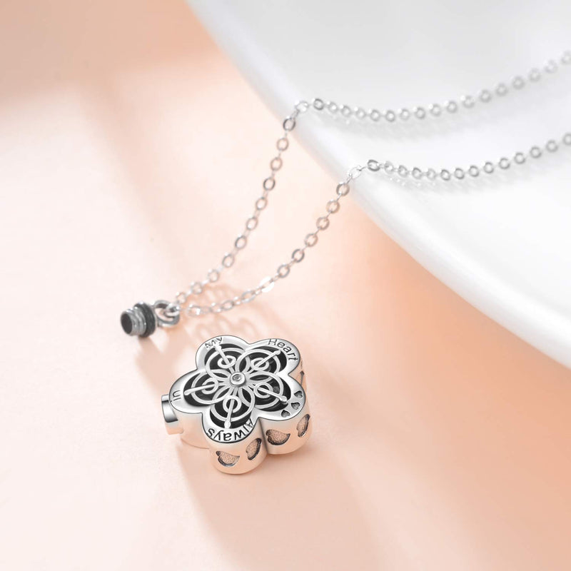 [Australia] - Urn Necklaces for Ashes Sterling Silver Flower-Shape Cremation Jewelry Always In My Heart Memorial Pendant Keepsake Gifts 