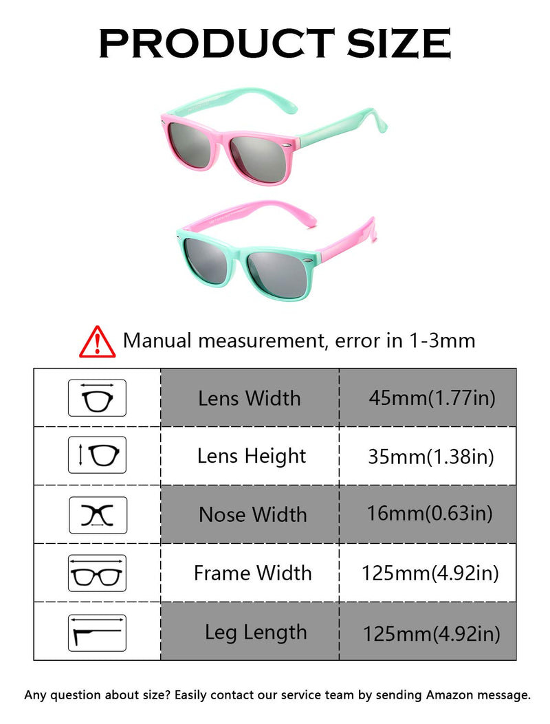 [Australia] - DeBuff Kids Polarized Sunglasses TPEE Rubber Flexible Frame for Boys Girls Age 3-10 A0, 2 Pack - (Pink/Green+green/Pink) 45 Millimeters 