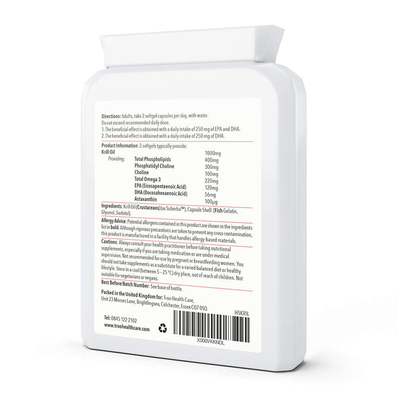 [Australia] - Troo Health Care Superba Krill Oil Extract 500 mg - 60 Soft Gel Easy Swallow Capsules – Sustainably Eco Harvested from Antarctic Krill with Astaxanthin - Manufactured to GMP Standards 