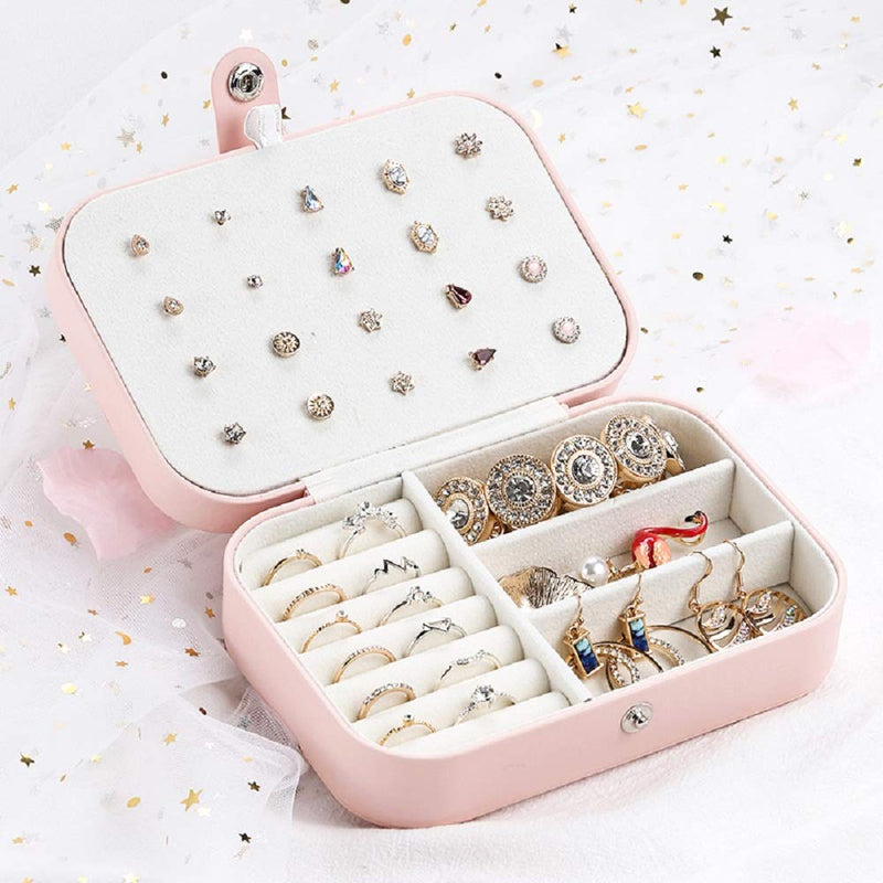 [Australia] - Jewelry Box Organizer, Small Two Layer Travel Jewelry Case Premium Faux Leather Jewelry Storage Holder for Women Girls Necklace Earring Ring(Pink) Pink 