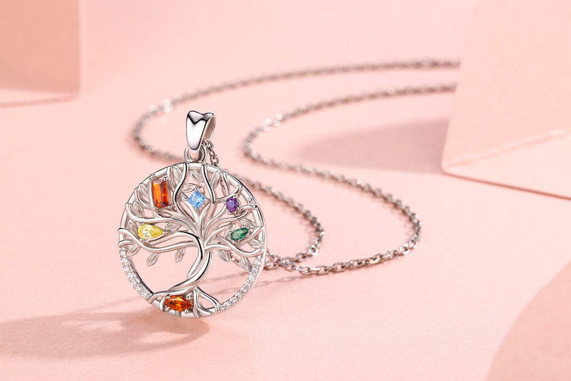 [Australia] - Tree of Life Necklace for Women, Sterling Silver Pendant, Jewelry Gift with Infinite Colorful Cubic Zirconia for Girlfriend Daughter 