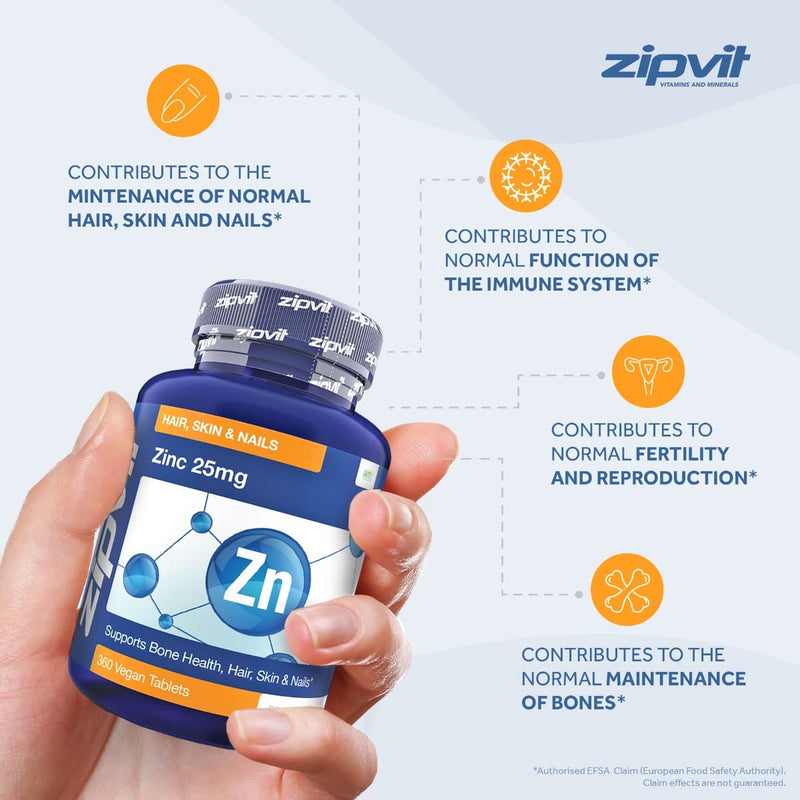 [Australia] - Zinc 25mg, 360 Vegan Tablets. Hair, Skin & Nails. Supports The Immune System, Bone Health & Cognitive Function 