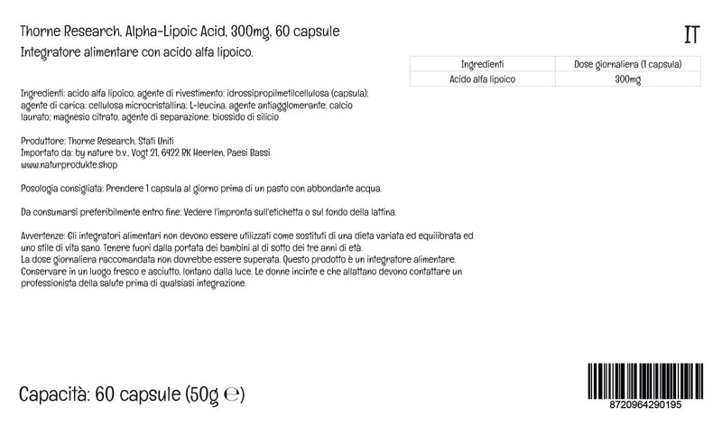 [Australia] - PremiumVital, Thorne Research, Alpha-Lipoic Acid, 300mg, 60 Vegan Capsules, with Practical Pill Box, Lab-Tested, Vegetarian, Soy-Free, Gluten-Free, Non-GMO 