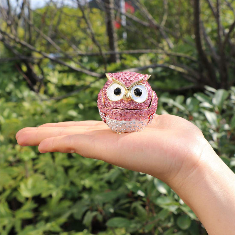 [Australia] - Waltz&F Diamond owl Trinket Box Hinged Hand-painted Figurine Collectible Ring Holder Pink 