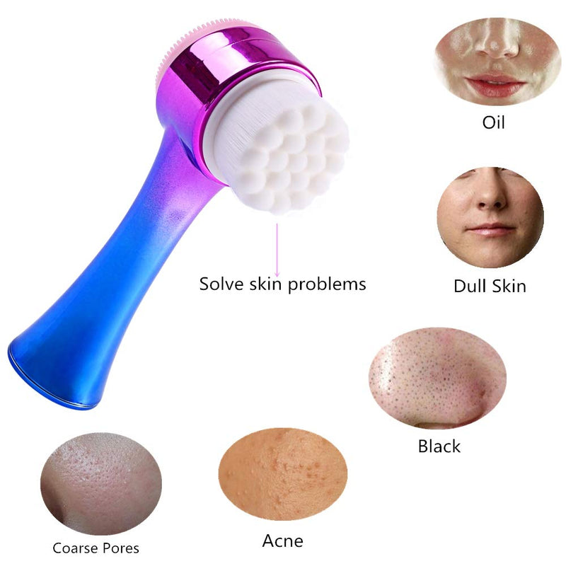 [Australia] - Manual Facial Cleansing Brush - 2 in 1 Face Wash Brush for Gentle Exfoliating, Deep Cleansing, Makeup Removal, Massaging and Removing Blackhead Wash Suitable for All Skin Types purple 