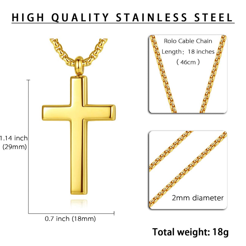 [Australia] - REVEMCN Cross Necklace for Men Women Kids, Silver Gold Black Stainless Steel Simple Cross Pendant Necklace 18-22 Inches Chain 20.0 Inches Gold Tone - Rolo Cable Chain 