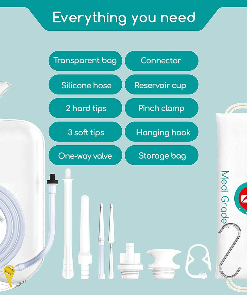 [Australia] - Enema Bag Kit 17pc- Home Enema Kit Colonic- 100% Transparent, Enema Kit for Coffee or Water Colon Cleanse Kit 2L Capacity Portable Carry Bag by Medi Grade 