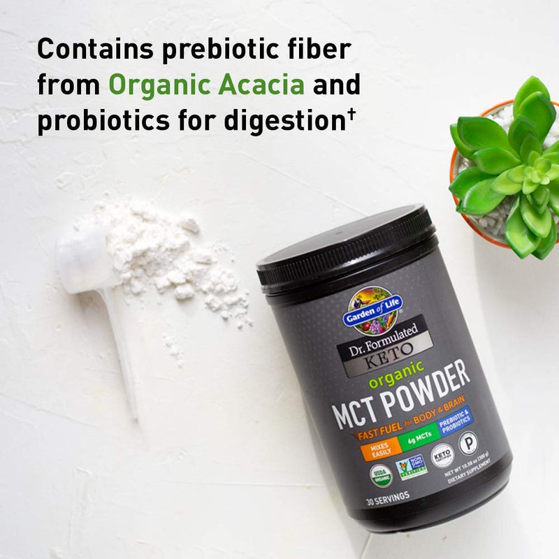 [Australia] - Garden of Life Dr. Formulated Keto Organic MCT Powder - 30 Servings, 6g MCTs from Coconuts Plus Prebiotic Fiber & Probiotics, Certified Organic, Non-GMO, Vegan, Gluten Free, Ketogenic & Paleo 