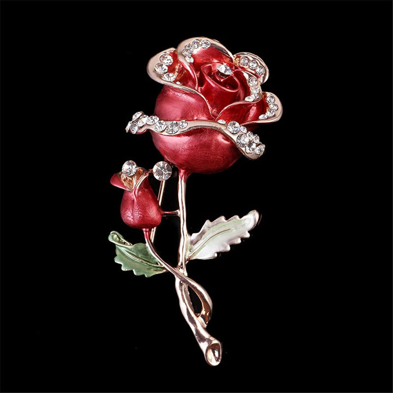 [Australia] - Reizteko Womens Belle Red White Purple Violet Rose Flower Enamel Crystal Rhinestone Brooch Pin Golden Tone (Red) 