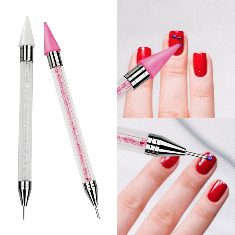 [Australia] - 2 Pieces Nail Rhinestone Picker Pencil Dotting Pen Wax Pen for Rhinestone Crystals Beads Dual-ended Rhinestone Picker Manicure Nail Art DIY Tool With Acrylic Handle Nail Gems Applicator (Pink & White) 