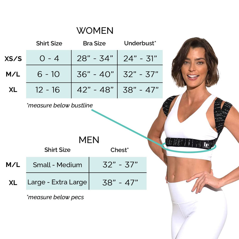 [Australia] - BackEmbrace Posture Corrector for Women & Men - Made in USA - Slim & Adjustable Shoulder Brace - Back Brace for Back Pain Relief - Black Drizzle XS/S Black and White 