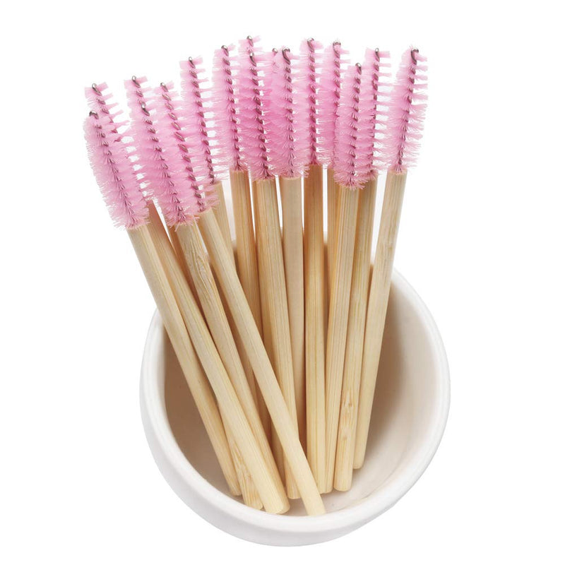 [Australia] - Mekupeu100 Pack Eyelash Mascara Wands Disposable Eco-friendly Bamboo Handle Makeup Brushes Eye Lash Extension Tool Kit, Pink 