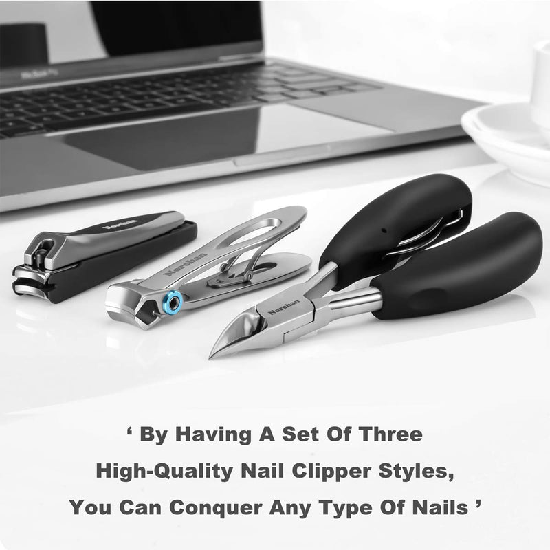 [Australia] - Norchan Large Nail Clippers Set, 3 Pcs Sharp Toenail and Fingernail Clippers for Men and Women (Premium, Big Size, Heavy-Duty Design) 