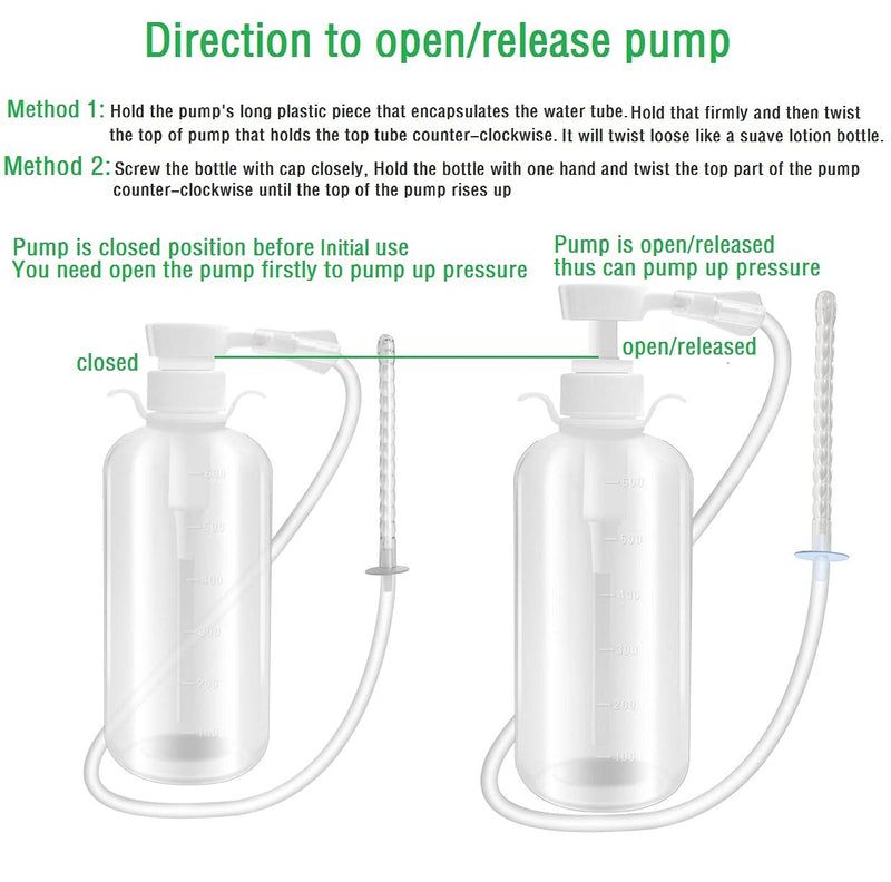 [Australia] - 600ml Feminine Wash Enema Pump Bottle Kit 5Pcs Enema Nozzle Tips for Coffee Colon Cleansing Men Women, Large Anal Vaginal Douche Flush Spray Irrigator Cleanser Enema Kit Bucket Portable Handy Pressure 