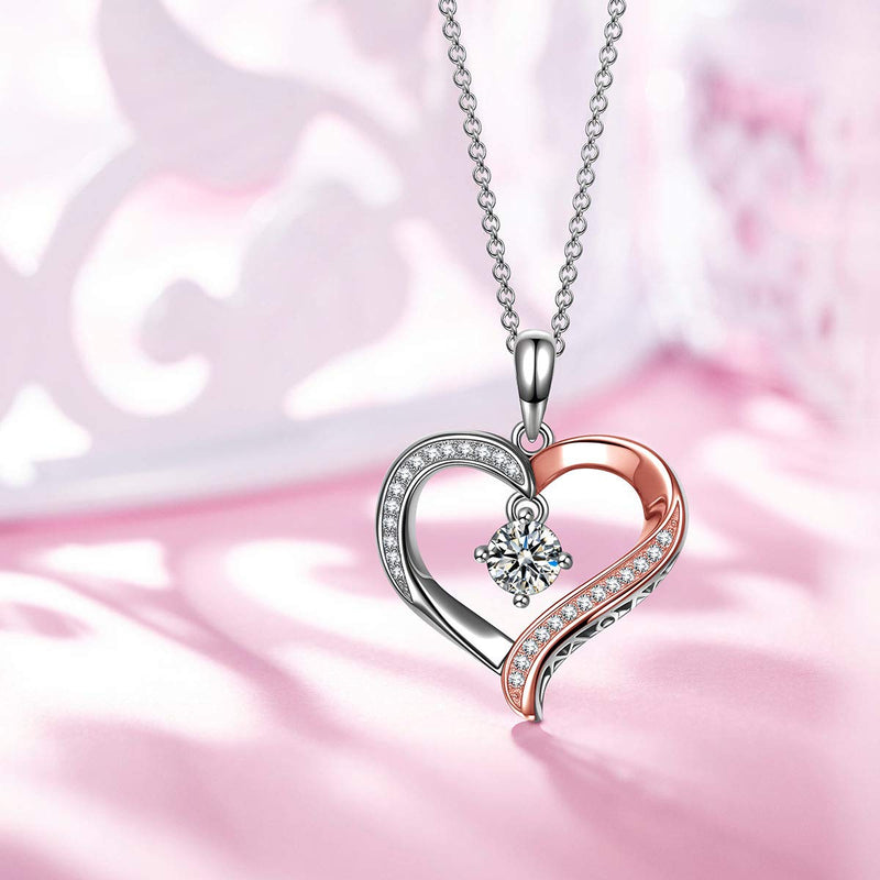 [Australia] - NINA MISS ✦Another Me in The World✦ Christmas Necklace Gifts for Women 925 Sterling Silver Rose Gold Plated Heart Hypoallergenic Jewelry Birthday Gifts for Her Silver Women Pendents Necklaces 