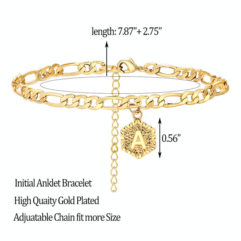 [Australia] - YANCHUN Gold Initial Anklet for Women Figaro Chain Anklets Alphabet Letter Cuban Link Ankle Bracelet for Girls Barefoot Jewelry J 