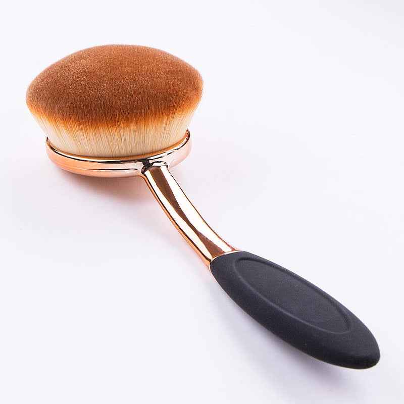 [Australia] - Large Rose Gold Foundation contour Round Toothbrush Dust Free Oval Makeup Brushes ink blending with dustproof cover brush egg cleaner 