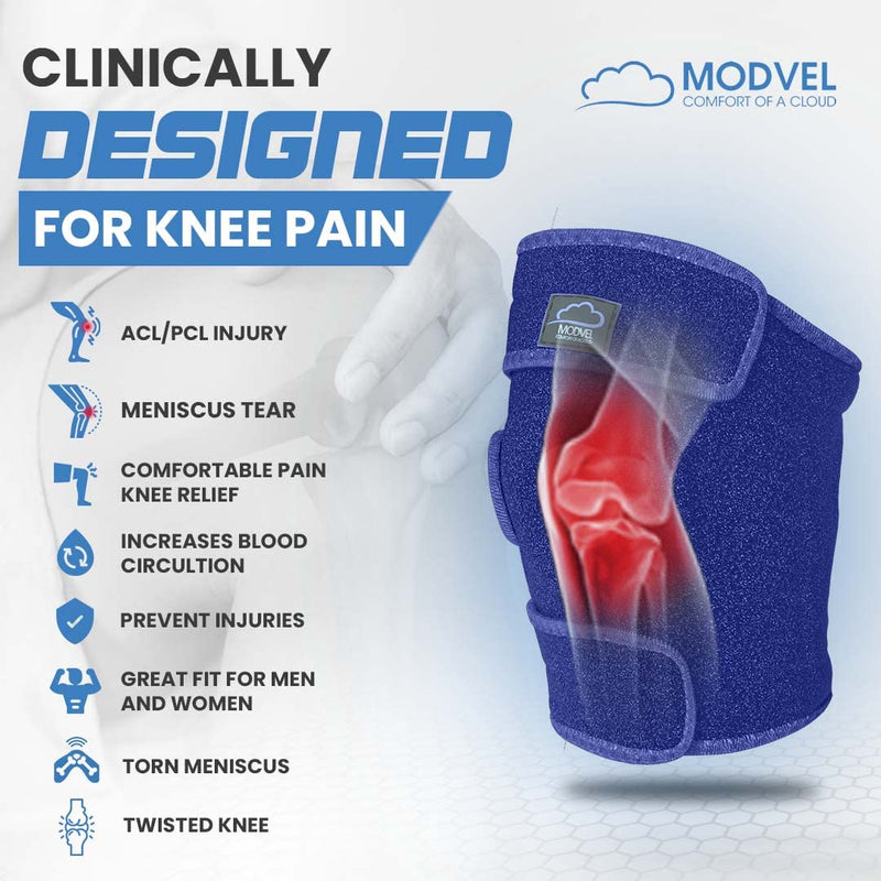 [Australia] - MODVEL Knee Brace with Side Stabilizers | FSA or HSA eligible | Patella Gel Pads Knee Support Braces for Knee Pain, Meniscus Tear,ACL,MCL,Arthritis, Joint Pain Relief,Injury Recovery-4 Sizes. Blue L/XL 