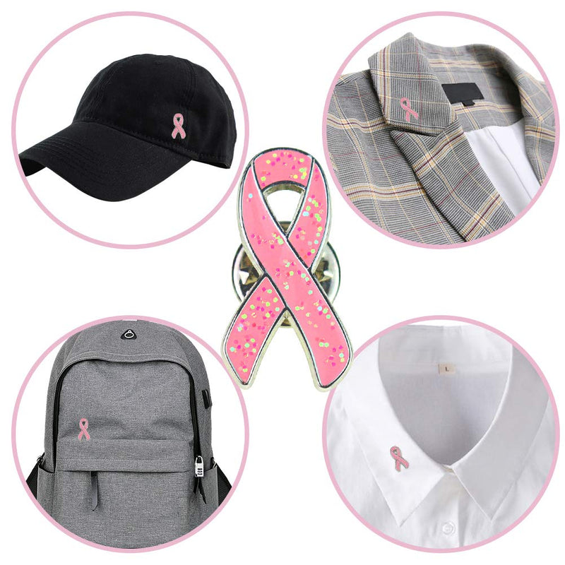 [Australia] - Pink Ribbon Breast Cancer Awareness Lapel Pin Color 2 with Glitter Filled for Breast Cancer Awareness Month 10 PACK 