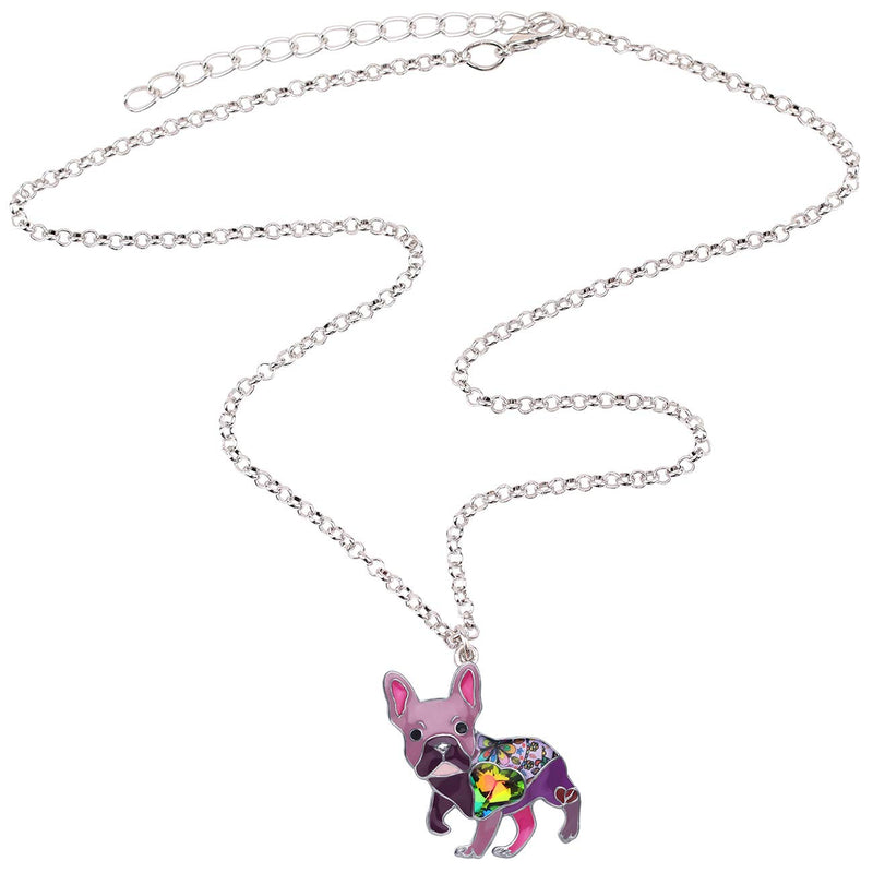 [Australia] - BONSNY Statement Enamel Rhinestone French Bulldog Necklaces Pendant Original Design for Women Kids Jewelry Purple 