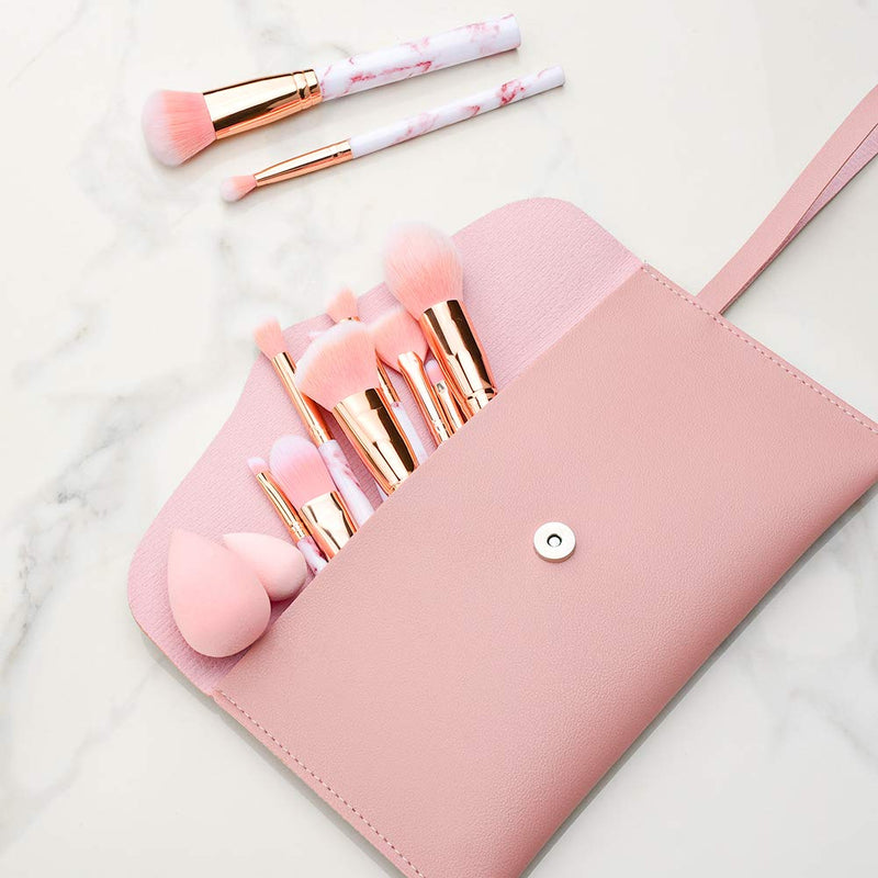 [Australia] - Makeup Brushes Gee-rgeous Professional 12Pcs Pink Marble Makeup Brush Set with Foundation Concealer Blush Eyeshadow Make Up Brushes Beauty Blender and Make Up Bag 