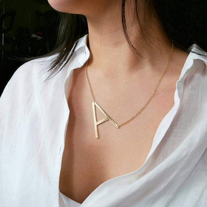 [Australia] - Sideways Large Initial Necklace for Women - 18K Gold Plated Letter Necklace for Women Girls, Stainless Steel Big Alphabet Monogram Necklace A-Z Name Slanted Initial Necklace Initial Jewelry for Women I-Gold 