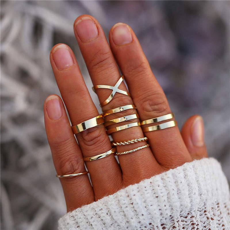 [Australia] - FINETOO 8 PCS Simple Knuckle Midi Ring Set Vintage Plated Gold/Silver for Women/Girl Finger Stackable Rings Set DIY Jewelry Gifts A: Gold 