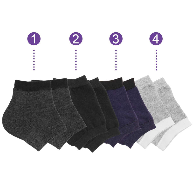 [Australia] - 4 Pairs Heel Moisturizing Socks, Spa Lotion Gel Socks for Dry Cracked Heels, Open Toe Socks for Men and Women for Heal, Treat Dry While You Sleeping 