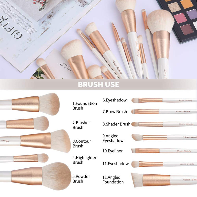 [Australia] - Neria RuShuang Makeup Brush set 12PCS high fashion professional makeup brush set, with soft synthetic hair and wooden handle, suitable for eye shadow, foundation, blush, concealer and other cosmetics Makeup Professionals and Beginners Vegetarian is not... 