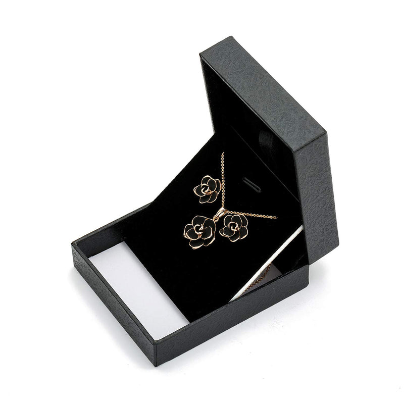 [Australia] - EVEVIC Rose Flower Necklace Earrings Set for Women 18K Gold Plated Hypoallergenic Jewelry Sets White 