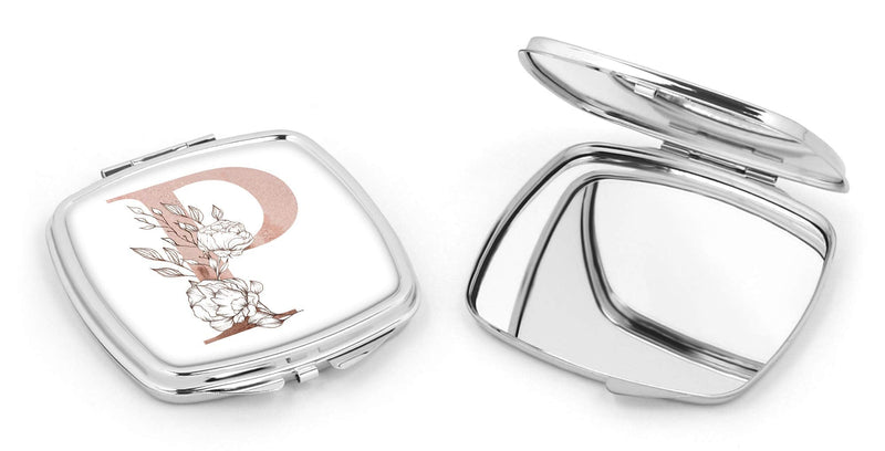 [Australia] - Personalised Initial P Any Letter Vintage Rose Gold Blush Compact Pocket Mirror Initials Custom Monogram 
