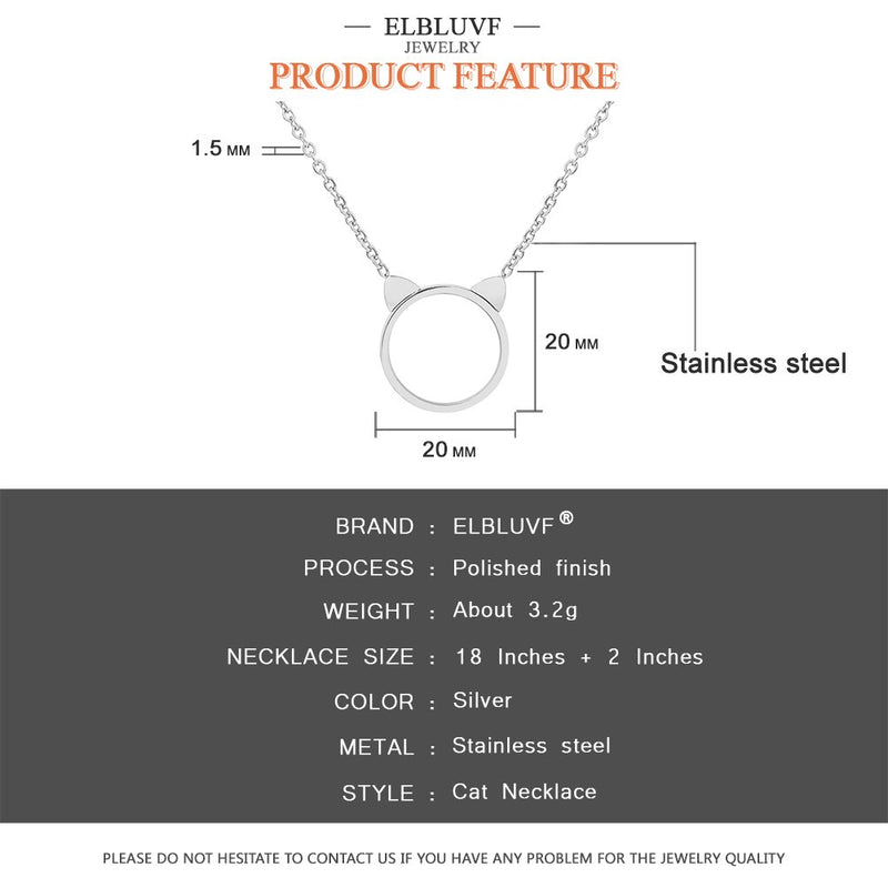 [Australia] - ELBLUVF 18k Rose Gold Plated Stainless Steel Cat Ears Cat Pendant Necklace for Women Girls Cat Stainless steel 