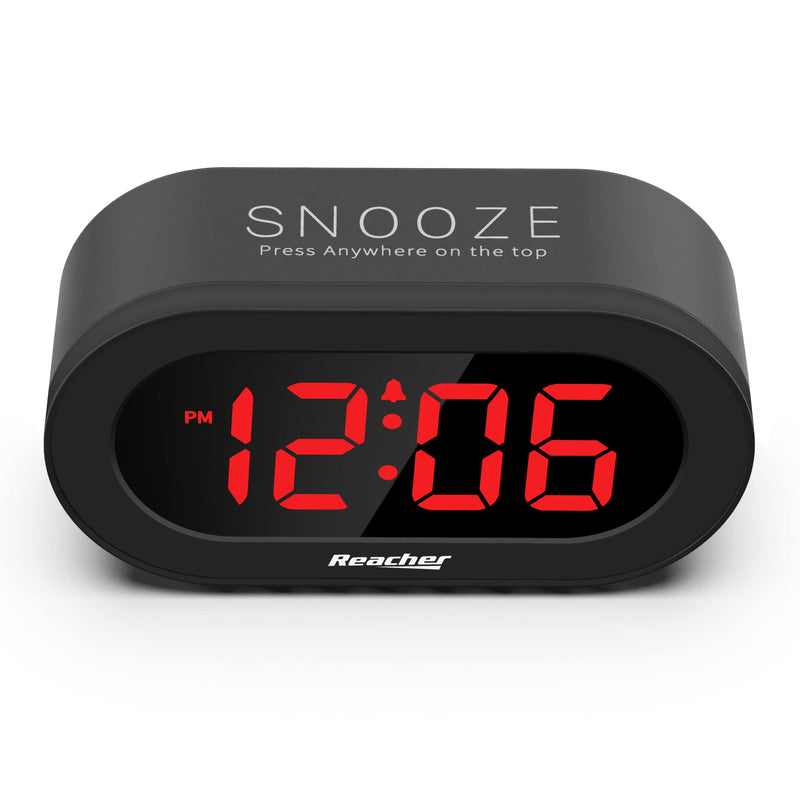 [Australia] - REACHER Small LED Digital Alarm Clock with Simple Operation, Full Range Brightness Dimmer, USB Phone Charger Port, Easy Snooze, Adjustable Alarm Volume, Outlet Powered for Bedrooms Bedside(Black) 