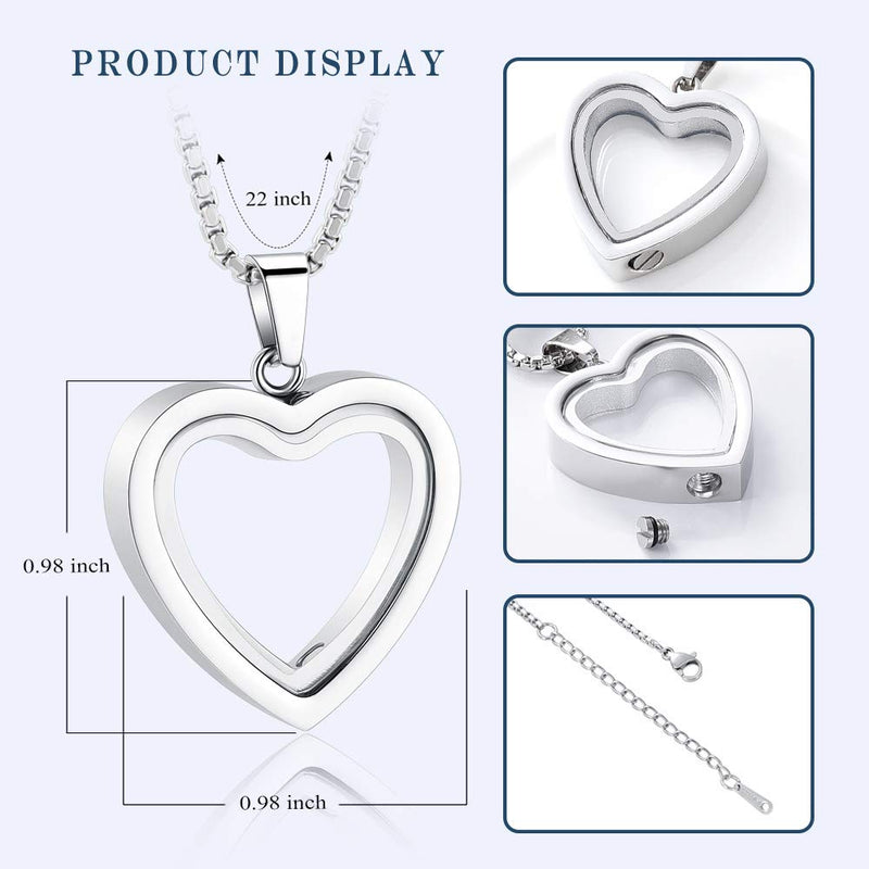 [Australia] - zeqingjw Glass Cremation Jewelry Necklace for Ashes Heart Memorial Lockets for Ashes Stainless Steel Keepsake Urn Ashes Pendants Silver 