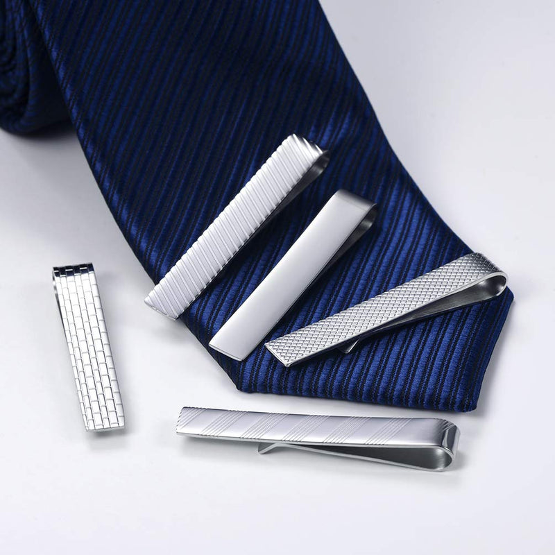 [Australia] - PROSTEEL Skinny Tie Bars 3/5/7pcs Tie Clips Set Business Professional Fashion Assorted Designs Men Jewelry Gift for Him silver - 5 pcs 