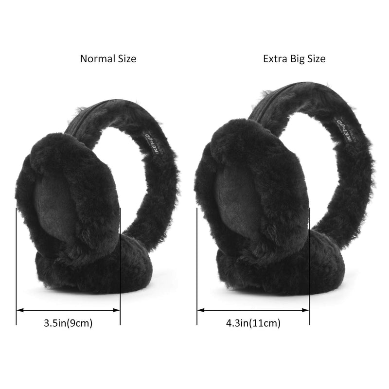 [Australia] - Classic Australian sheepskin Earmuff Ear Warmer - Unisex Warm Thermal Earwarmer Black Big 