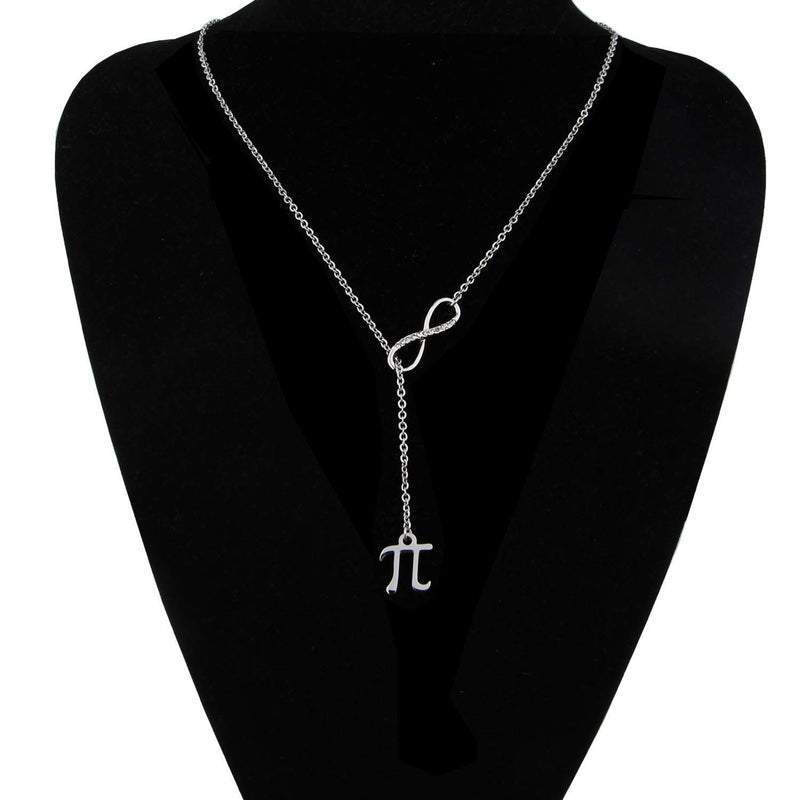 [Australia] - Unisex Pi Sign Infinity Lariat Necklace Bracelet Back to School Gift Science Jewelry Silver 