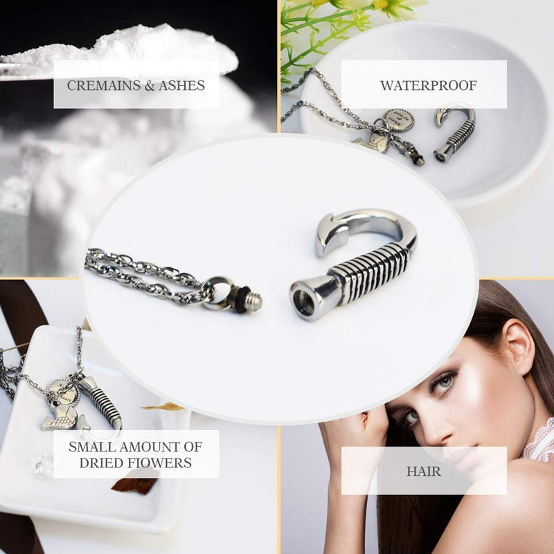 [Australia] - XIUDA Fish Hook Memorial Ash Urn Necklace Stainless Steel Cremation Jewelry for mom & dad, Fish Pendant & Always in My Heart silver 