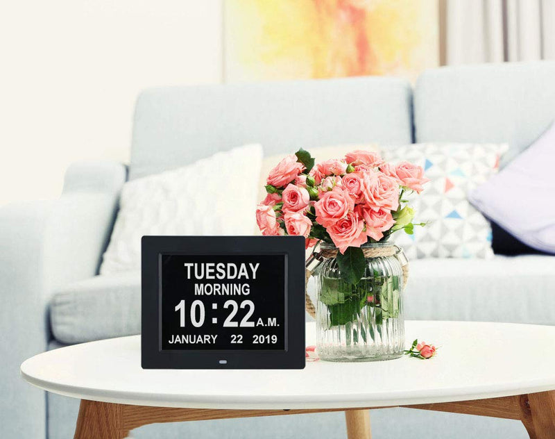 [Australia] - TMC [Newest Version] Digital Calendar Day Clock -Extra Large Impaired Vision Memory Loss Clock with 12 Alarm Options for Seniors, Elderly, Dementia, Alzheimer (8-inch,Black) 