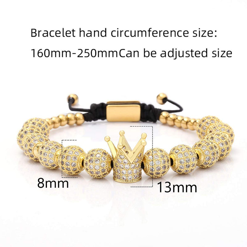 [Australia] - MAGIC FISH Imperial Crown King Mens Bracelet Pave CZ ，Gold Bracelets for Men Luxury Charm Fashion Cuff Bangle Crown Birthday Jewelry 1PCS-B 