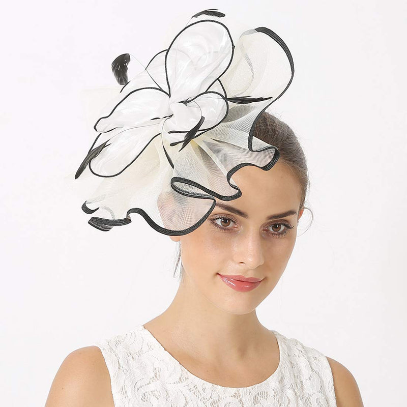 [Australia] - Sinamay Feather Fascinators Womens Pillbox Flower Derby Hat for Cocktail Ball Wedding Church Tea Party Black and White 