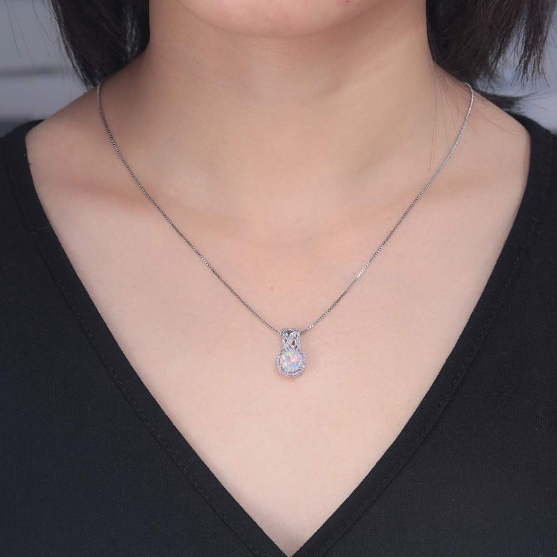 [Australia] - CiNily 14K White Gold Plated White Fire Opal Zircon Pendant Necklace for Women Girls Opal Jewelry Gift white+purple 